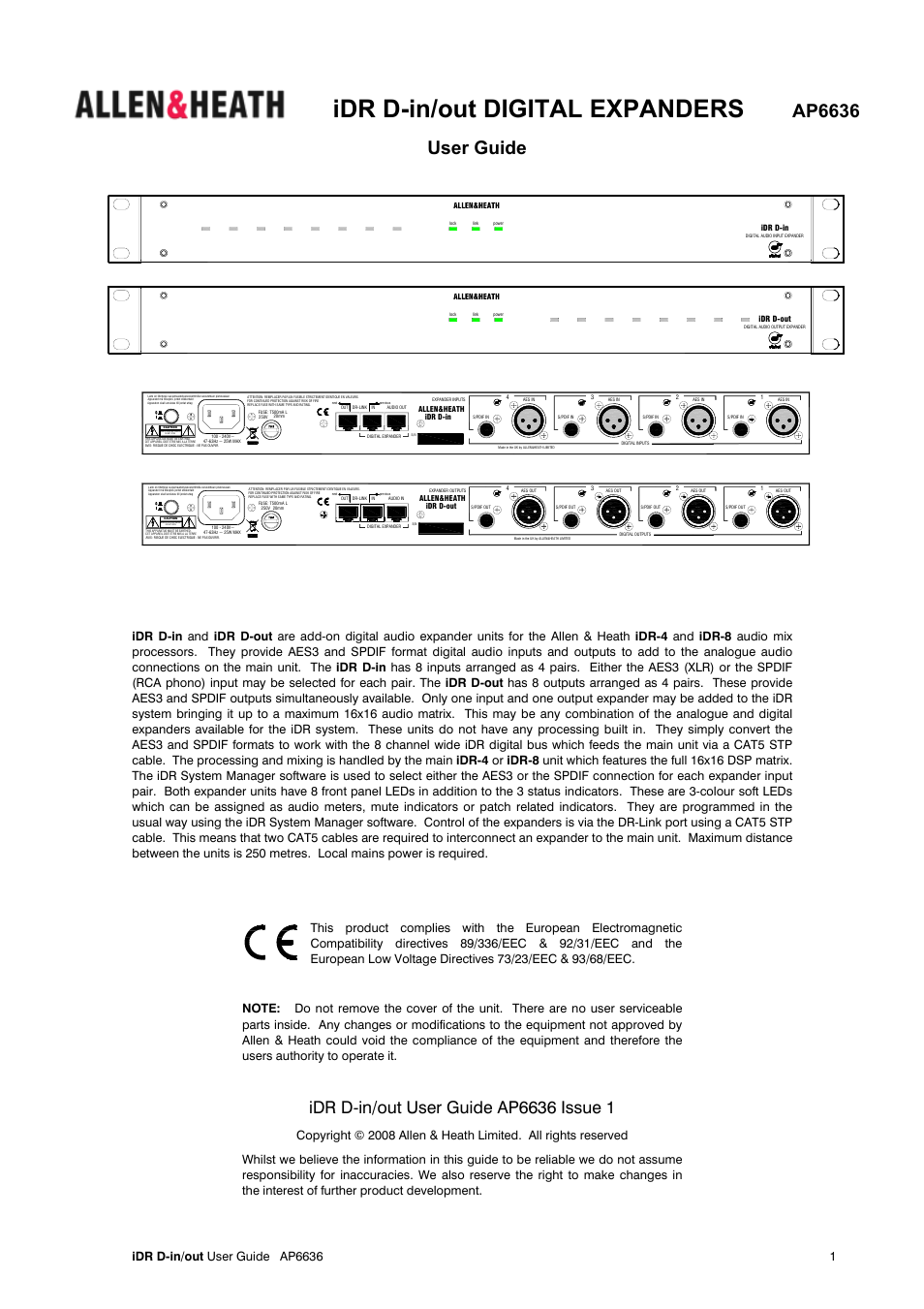 Allen&Heath iDR D-In User Manual | 4 pages