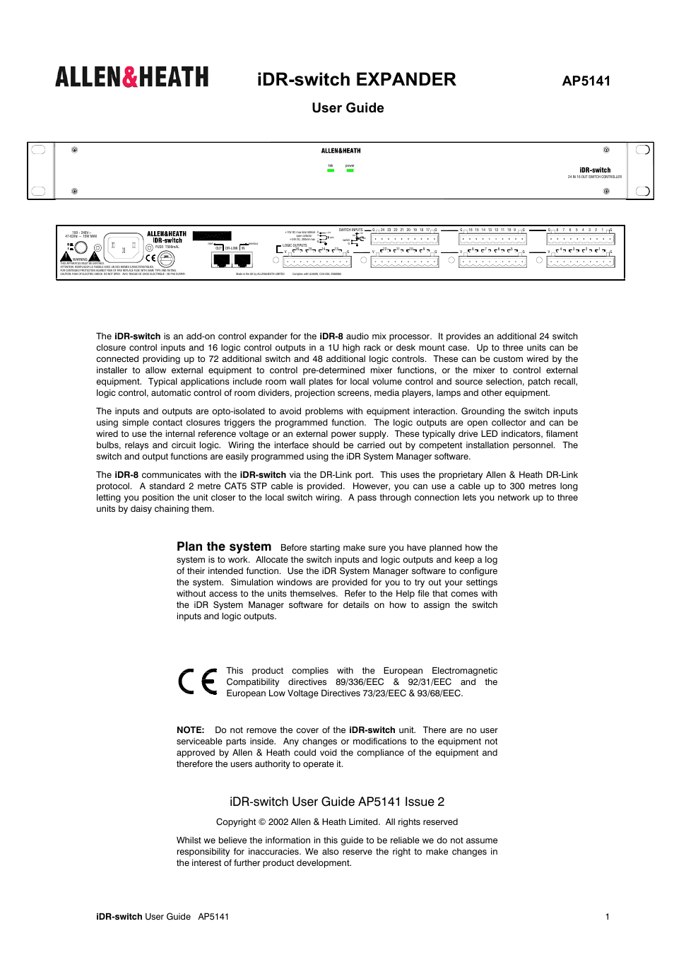 Allen&Heath iDR-Switch User Manual | 4 pages