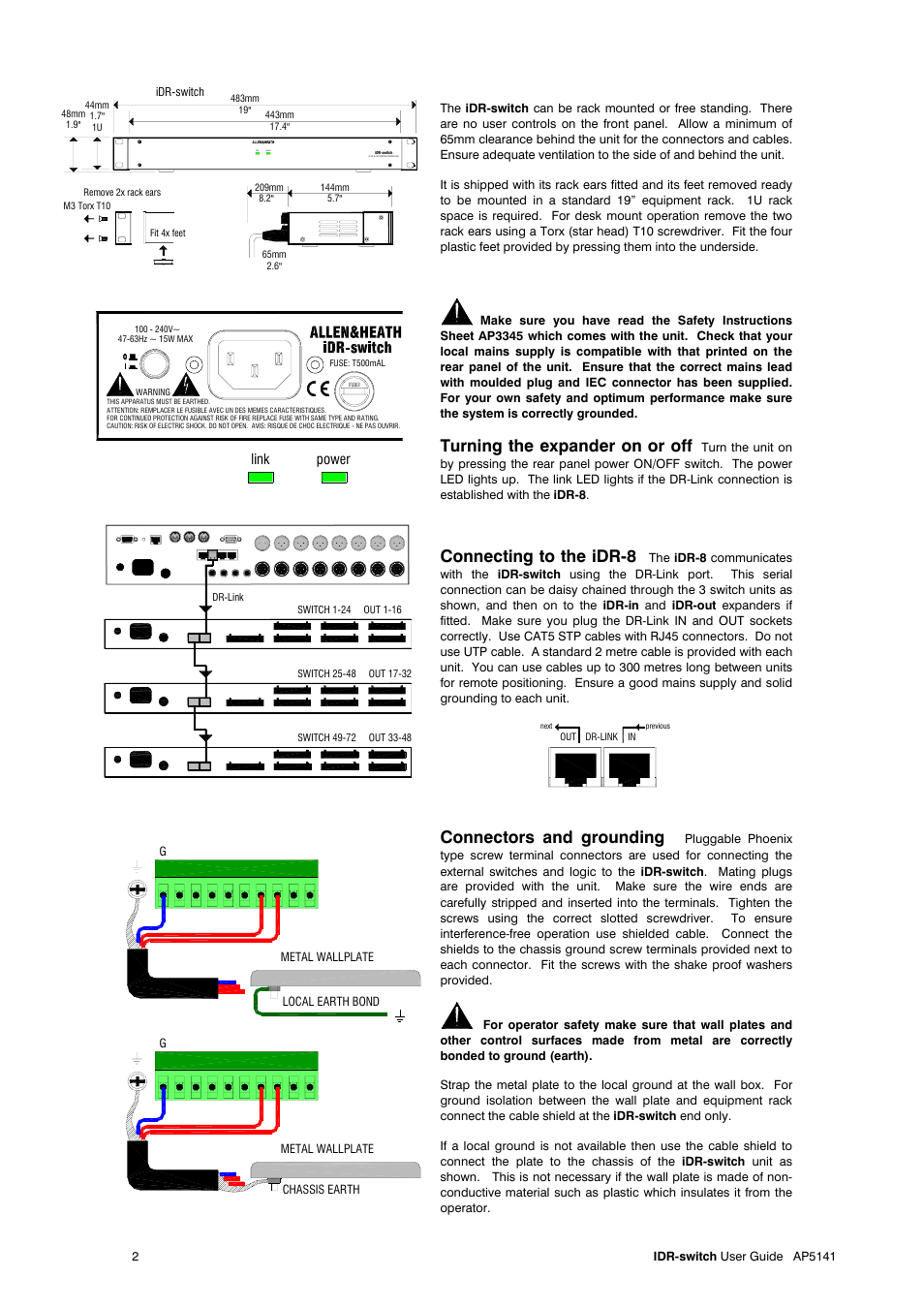 Turning the expander on or off, Connecting to the idr-8, Connectors and grounding | Link power | Allen&Heath iDR-Switch User Manual | Page 2 / 4