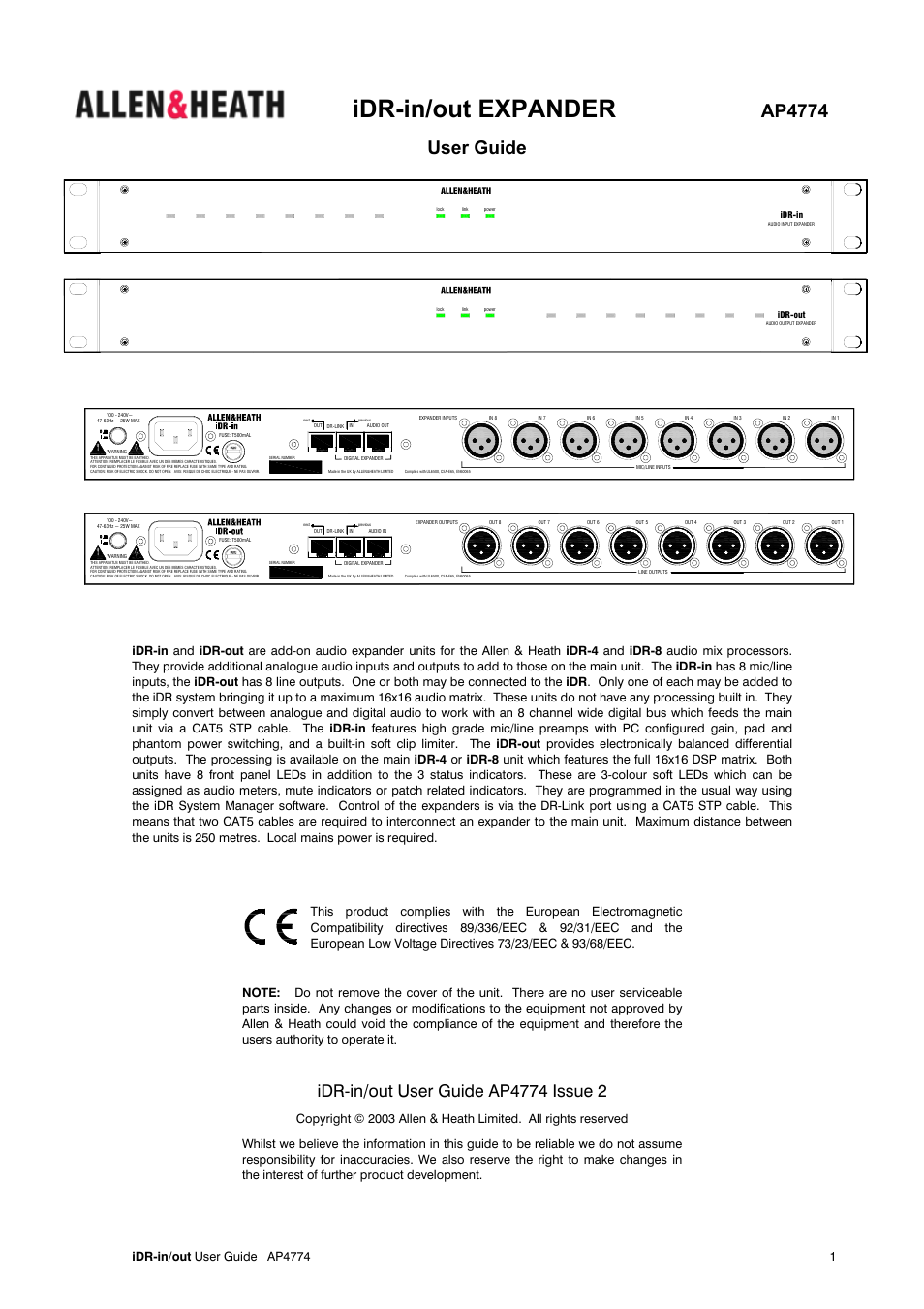 Allen&Heath iDR-In User Manual | 4 pages