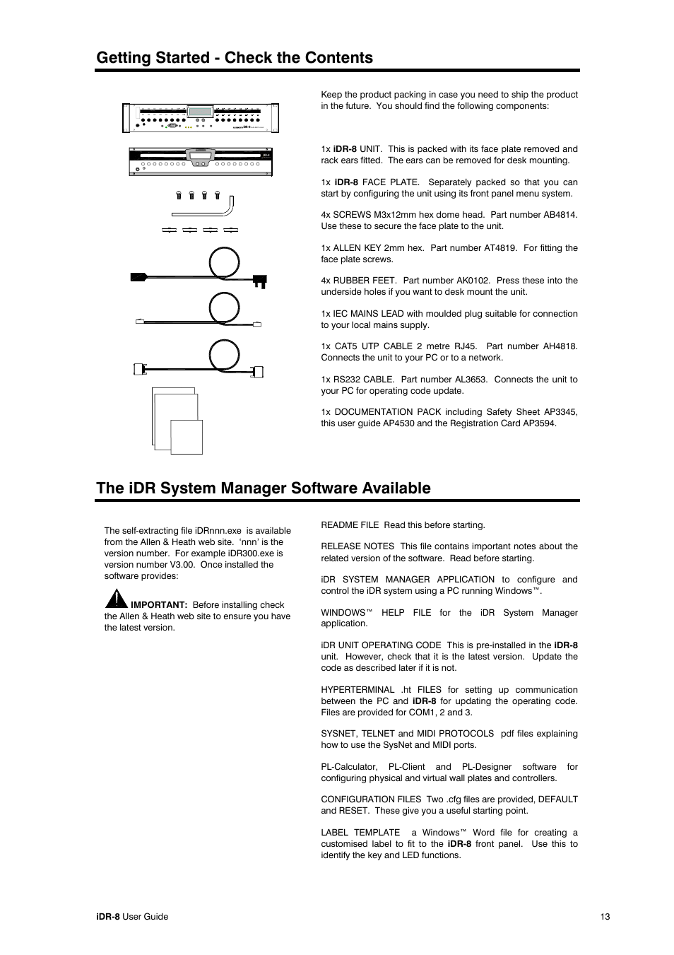 Getting started - check the contents, The idr system manager software available | Allen&Heath iDR-8 User Manual | Page 13 / 48