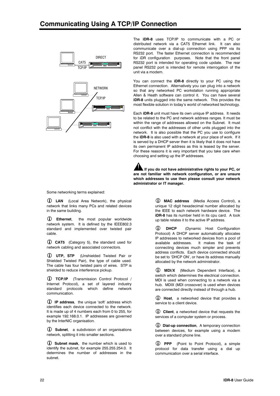 Communicating using a tcp/ip connection | Allen&Heath iDR-8 User Manual | Page 22 / 48