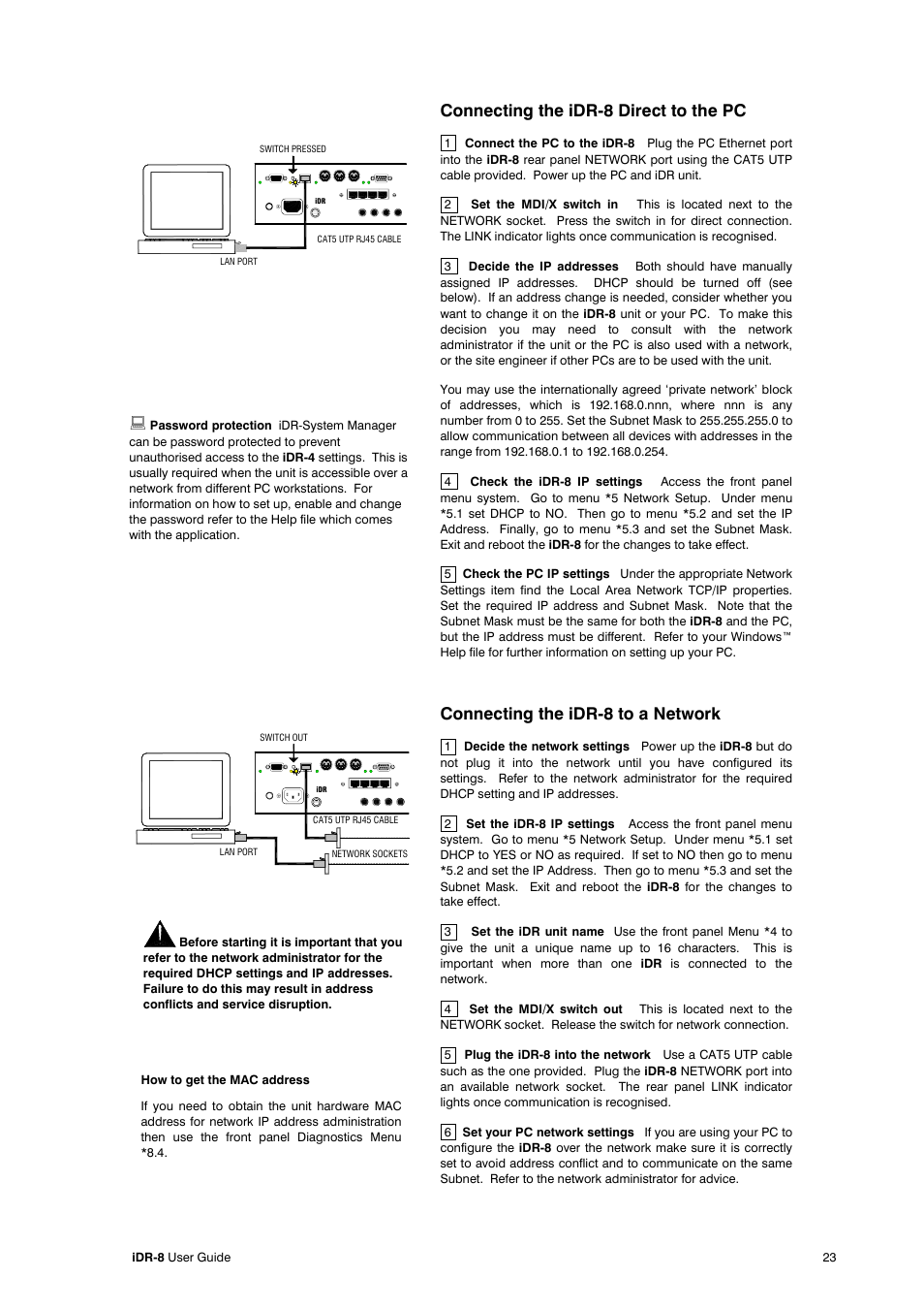 Connecting the idr-8 direct to the pc, Connecting the idr-8 to a network | Allen&Heath iDR-8 User Manual | Page 23 / 48