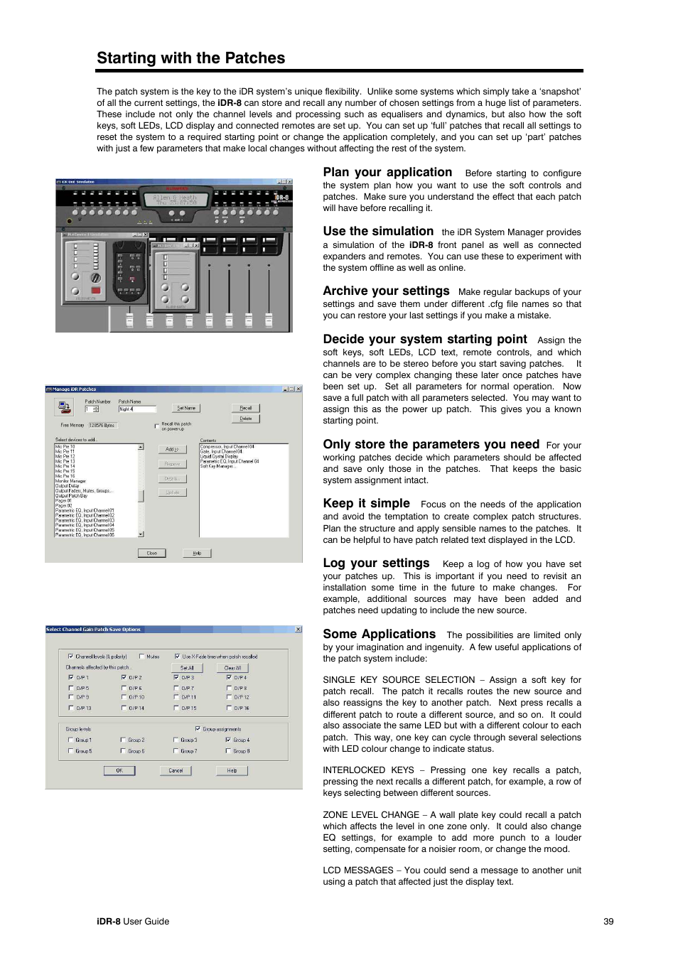 Starting with the patches | Allen&Heath iDR-8 User Manual | Page 39 / 48