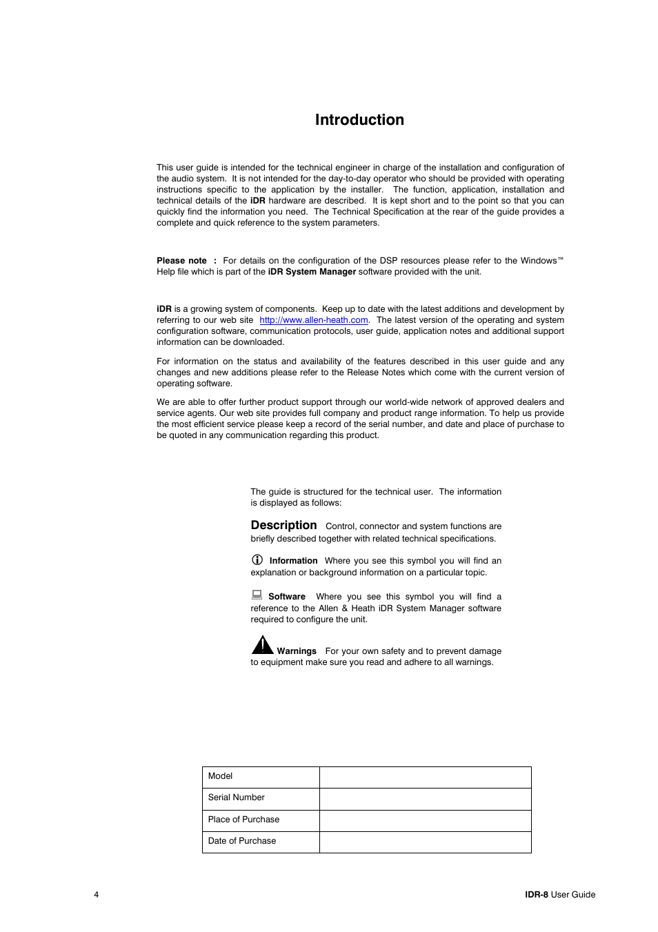 Introduction, Description | Allen&Heath iDR-8 User Manual | Page 4 / 48