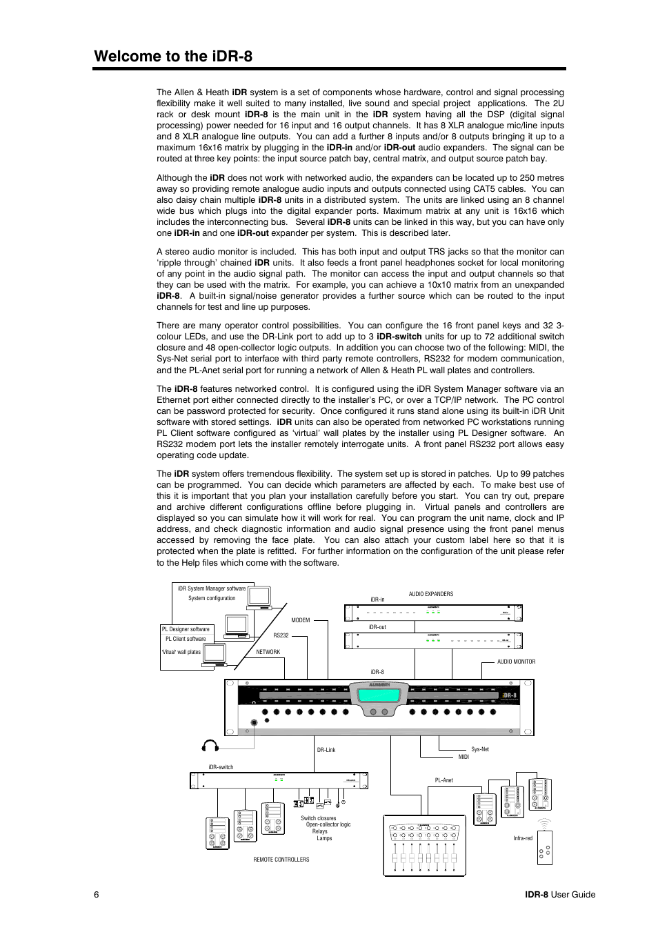 Welcome to the idr-8, Audio input expander power lock link, Lock link power audio output expander | Link power 24 in 16 out switch controller | Allen&Heath iDR-8 User Manual | Page 6 / 48