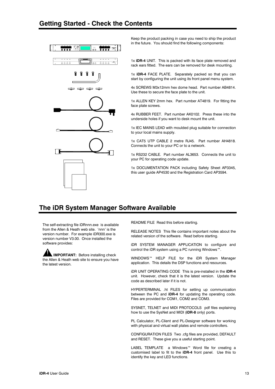 Getting started - check the contents, The idr system manager software available | Allen&Heath iDR-4 User Manual | Page 13 / 48