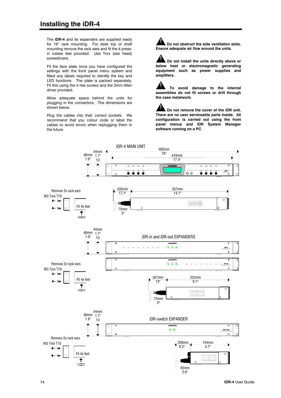 Installing the idr-4, Idr-in and idr-out expanders idr-switch expander, Idr-4 main unit | Allen&Heath iDR-4 User Manual | Page 14 / 48