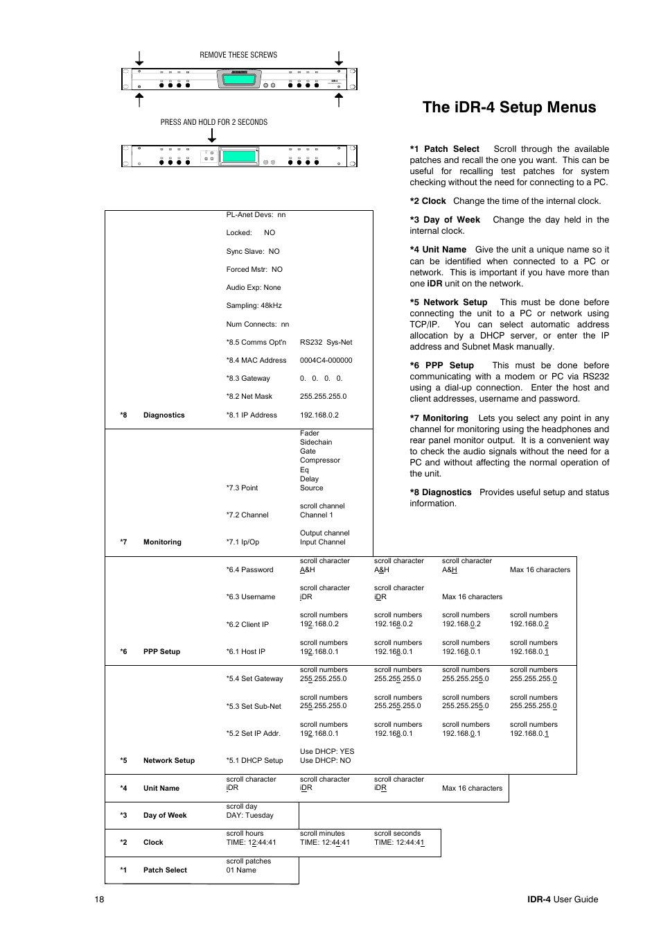 The idr-4 setup menus | Allen&Heath iDR-4 User Manual | Page 18 / 48