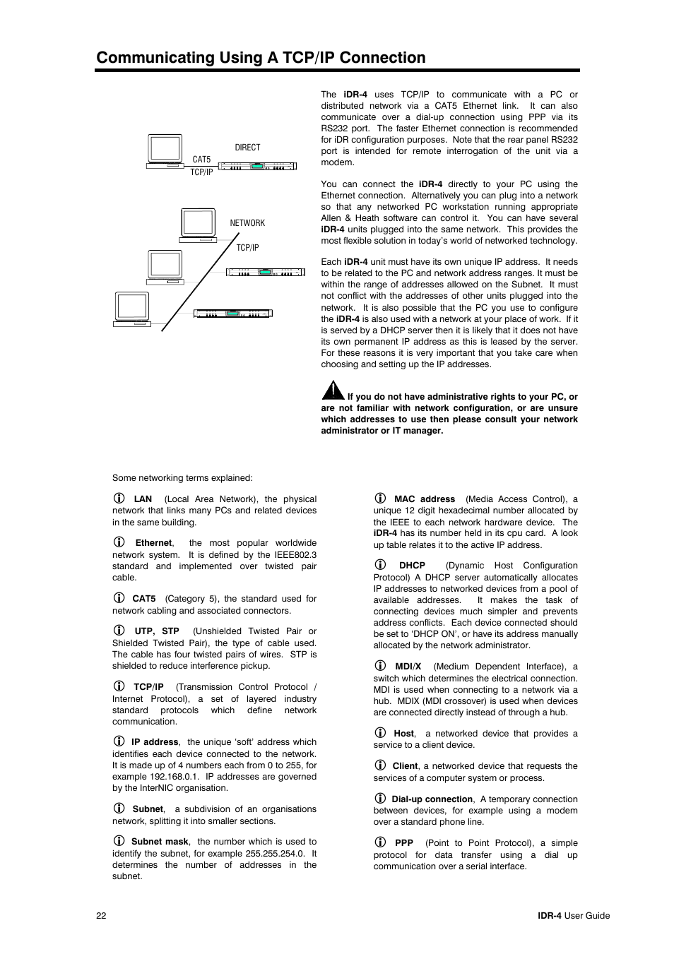Communicating using a tcp/ip connection | Allen&Heath iDR-4 User Manual | Page 22 / 48