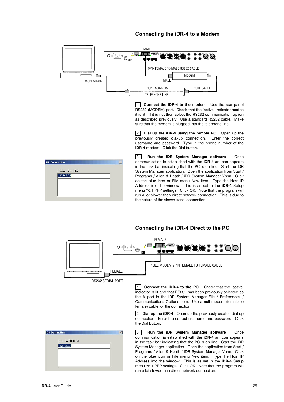 Connecting the idr-4 to a modem, Connecting the idr-4 direct to the pc | Allen&Heath iDR-4 User Manual | Page 25 / 48
