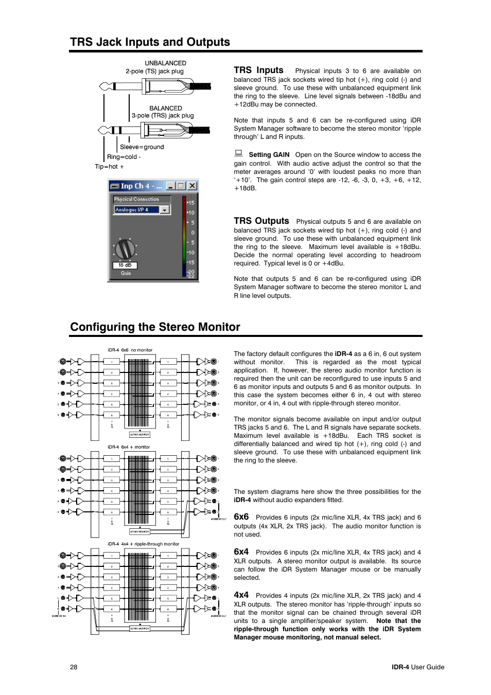 Trs jack inputs and outputs, Configuring the stereo monitor | Allen&Heath iDR-4 User Manual | Page 28 / 48