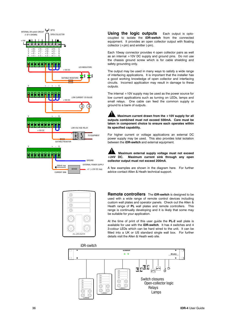 Using the logic outputs, Remote controllers | Allen&Heath iDR-4 User Manual | Page 36 / 48
