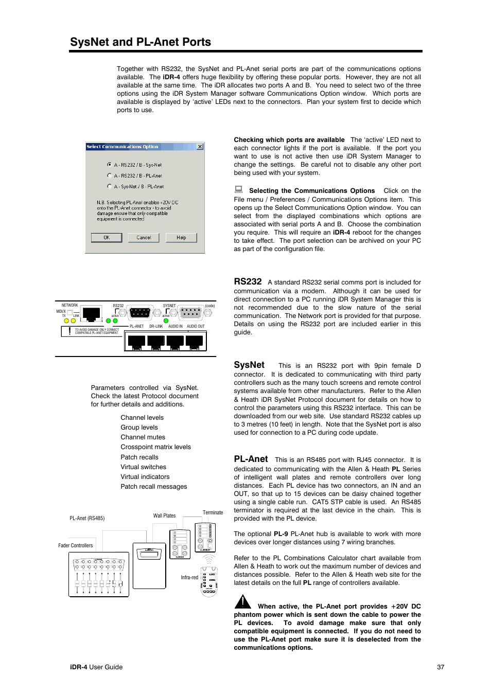 Sysnet and pl-anet ports, Rs232, Sysnet | Pl-anet | Allen&Heath iDR-4 User Manual | Page 37 / 48