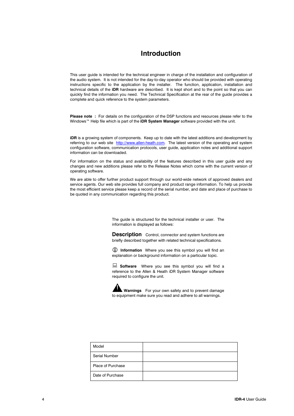 Introduction, Description | Allen&Heath iDR-4 User Manual | Page 4 / 48