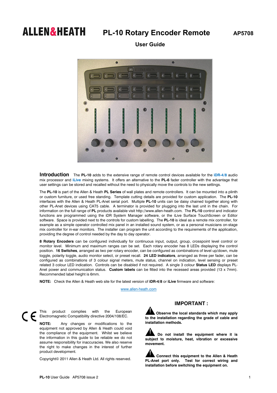 Allen&Heath PL-10 User Manual | 2 pages