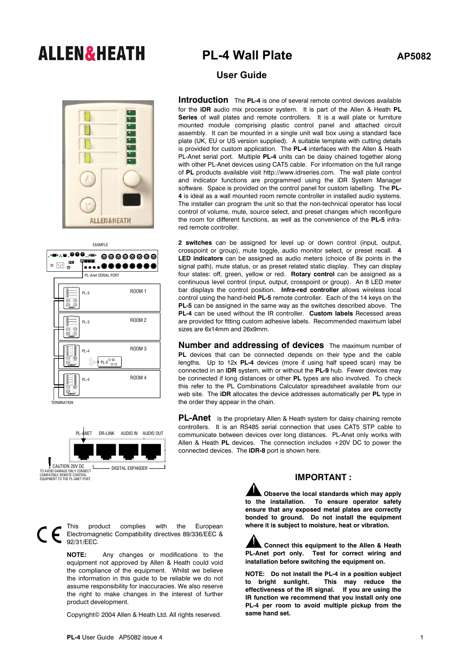 Allen&Heath PL-4 User Manual | 2 pages