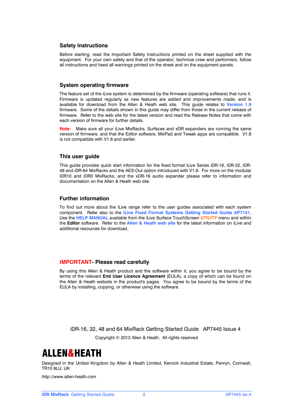 Allen & heath | Allen&Heath iDR-16 User Manual | Page 2 / 12