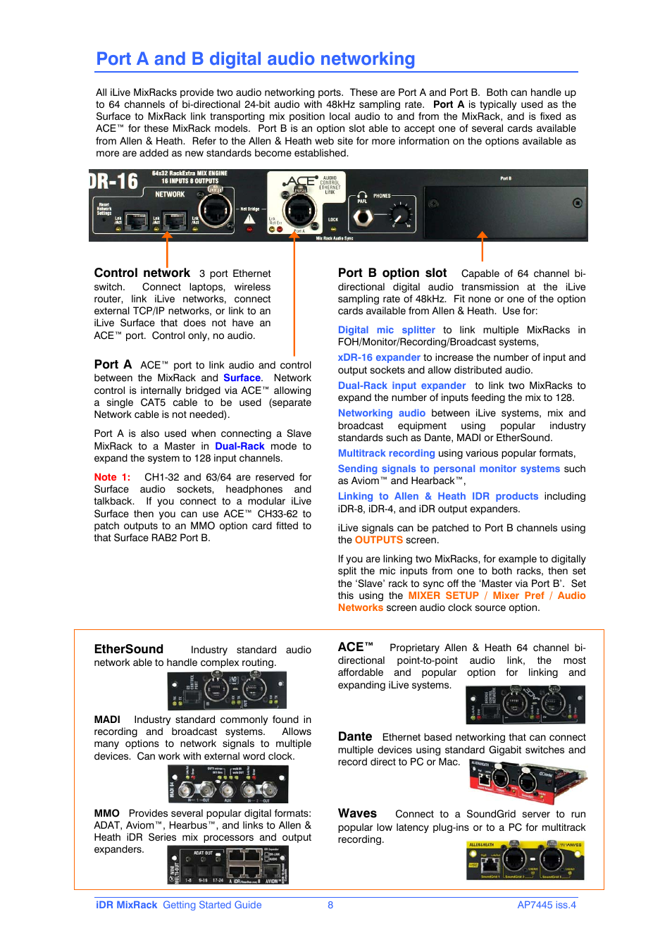 Port a and b digital audio networking | Allen&Heath iDR-16 User Manual | Page 8 / 12
