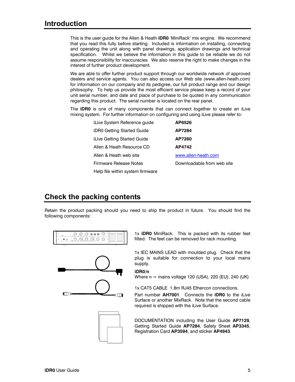 Introduction, Check the packing contents | Allen&Heath iDR0 User Manual | Page 5 / 16