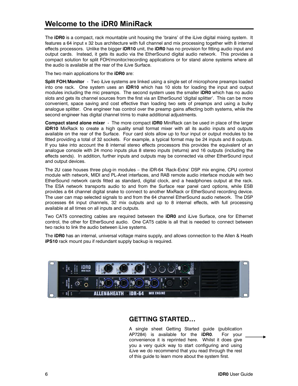 Welcome to the idr0 minirack, Getting started | Allen&Heath iDR0 User Manual | Page 6 / 16