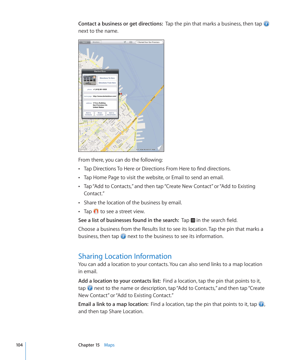 Sharing location information, 104 sharing location information | Apple iPad For iOS 4.3 User Manual | Page 104 / 198