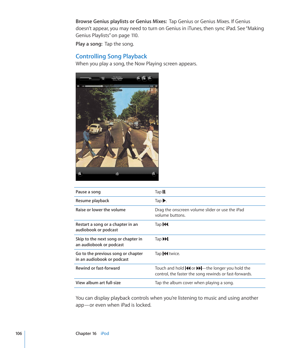 Controlling song playback | Apple iPad For iOS 4.3 User Manual | Page 106 / 198