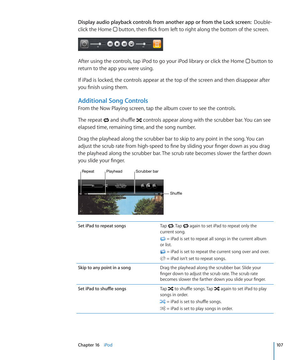 Additional song controls | Apple iPad For iOS 4.3 User Manual | Page 107 / 198