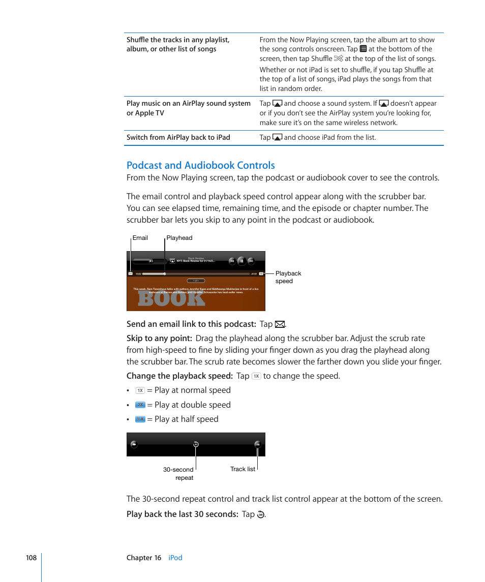 Podcast and audiobook controls | Apple iPad For iOS 4.3 User Manual | Page 108 / 198