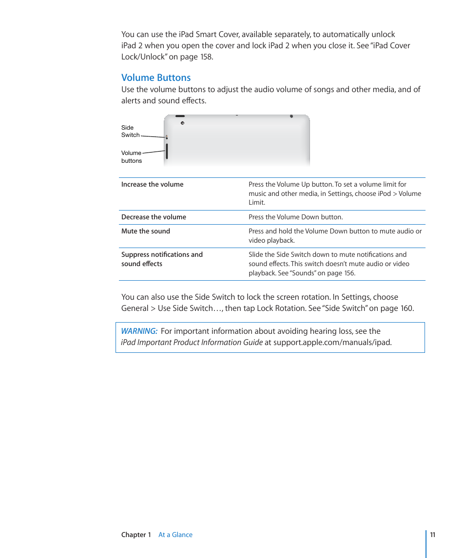 Volume buttons | Apple iPad For iOS 4.3 User Manual | Page 11 / 198