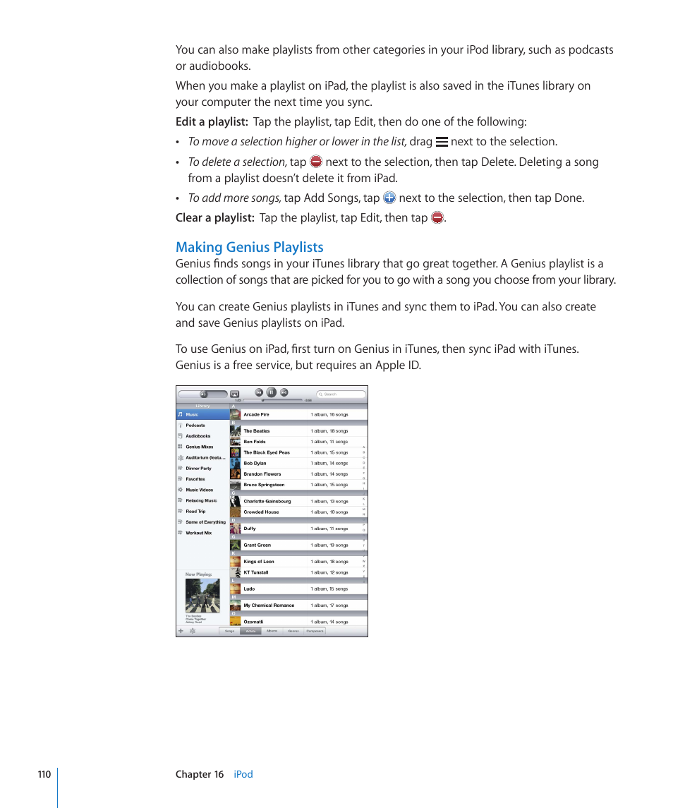 Making genius playlists | Apple iPad For iOS 4.3 User Manual | Page 110 / 198