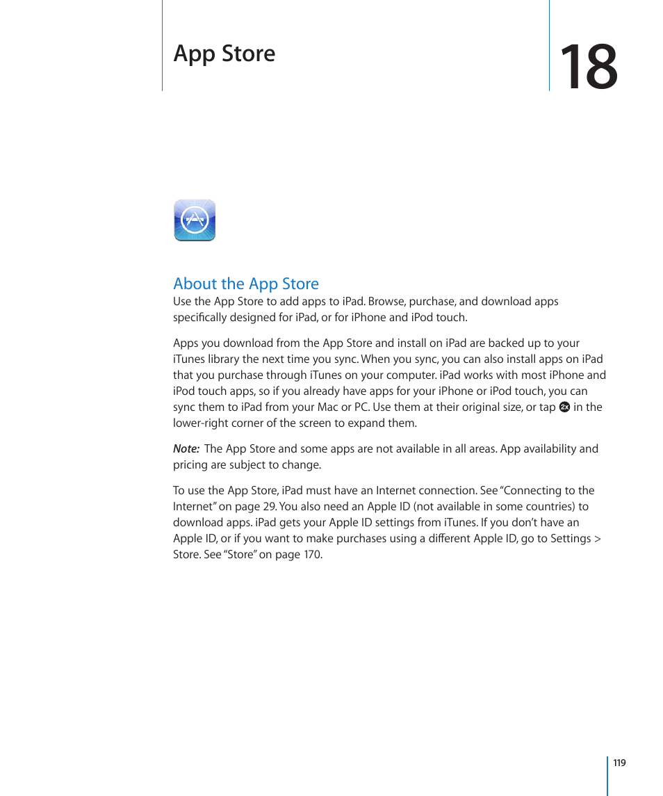 Chapter 18: app store, About the app store, 119 about the app store | App store | Apple iPad For iOS 4.3 User Manual | Page 119 / 198