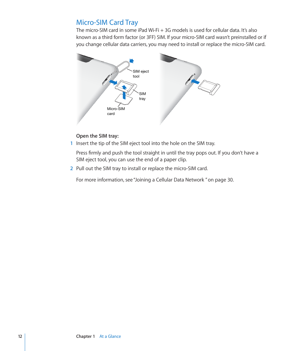 Micro-sim card tray | Apple iPad For iOS 4.3 User Manual | Page 12 / 198