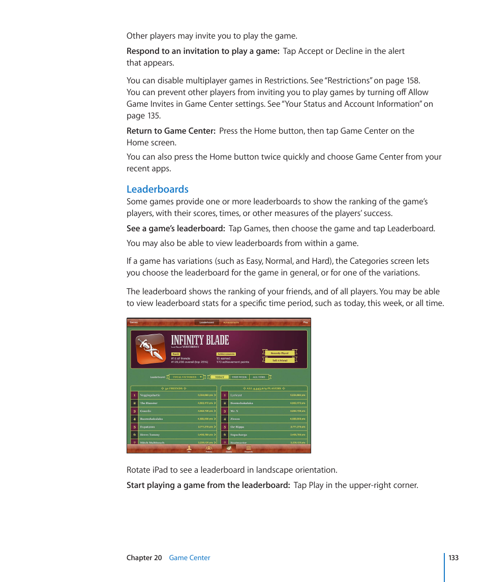 Leaderboards | Apple iPad For iOS 4.3 User Manual | Page 133 / 198