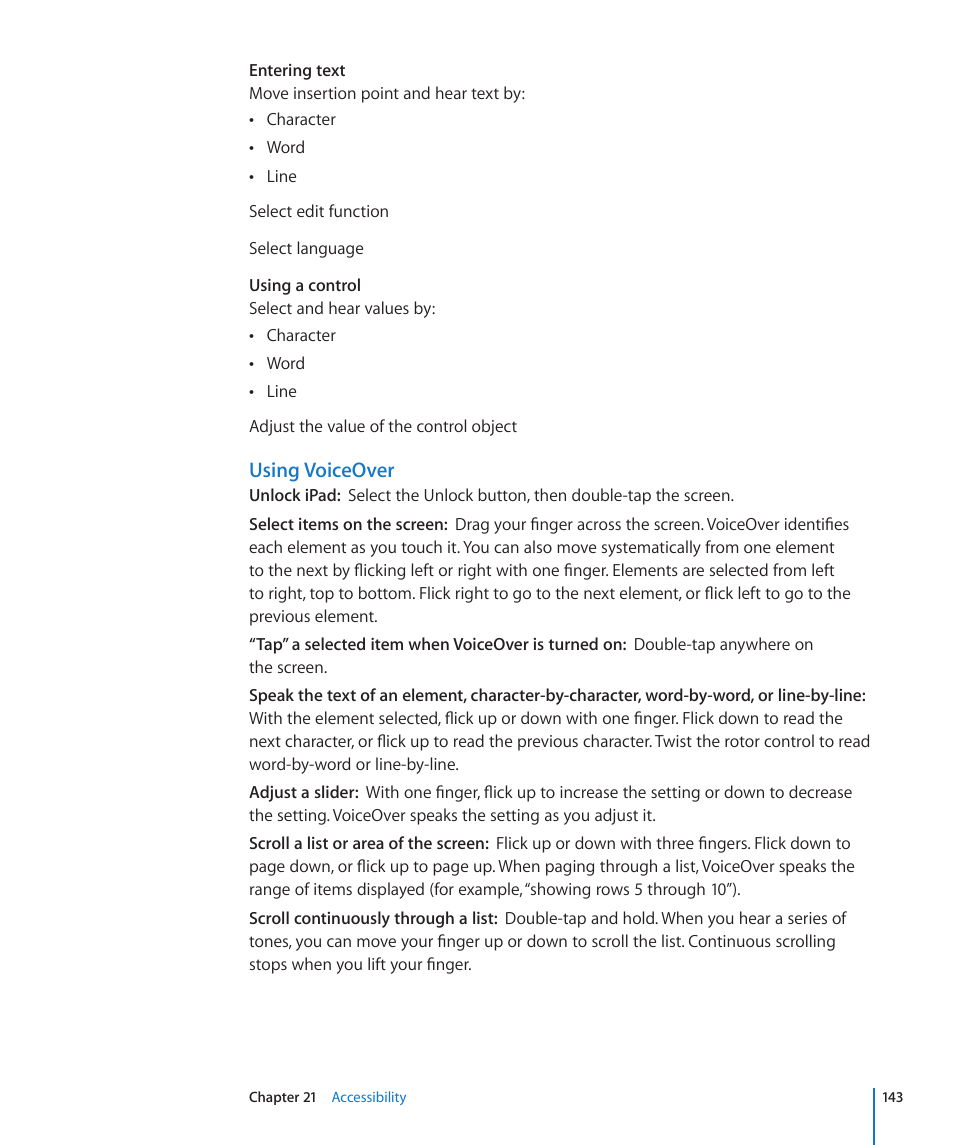 Using voiceover | Apple iPad For iOS 4.3 User Manual | Page 143 / 198