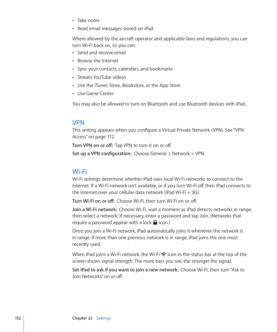 Wi-fi, 152 vpn 152 wi-fi | Apple iPad For iOS 4.3 User Manual | Page 152 / 198