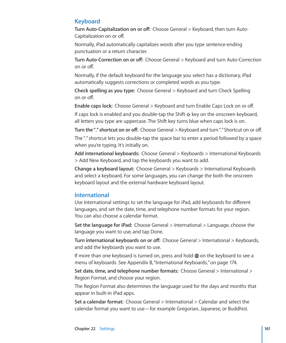 Keyboard, International | Apple iPad For iOS 4.3 User Manual | Page 161 / 198