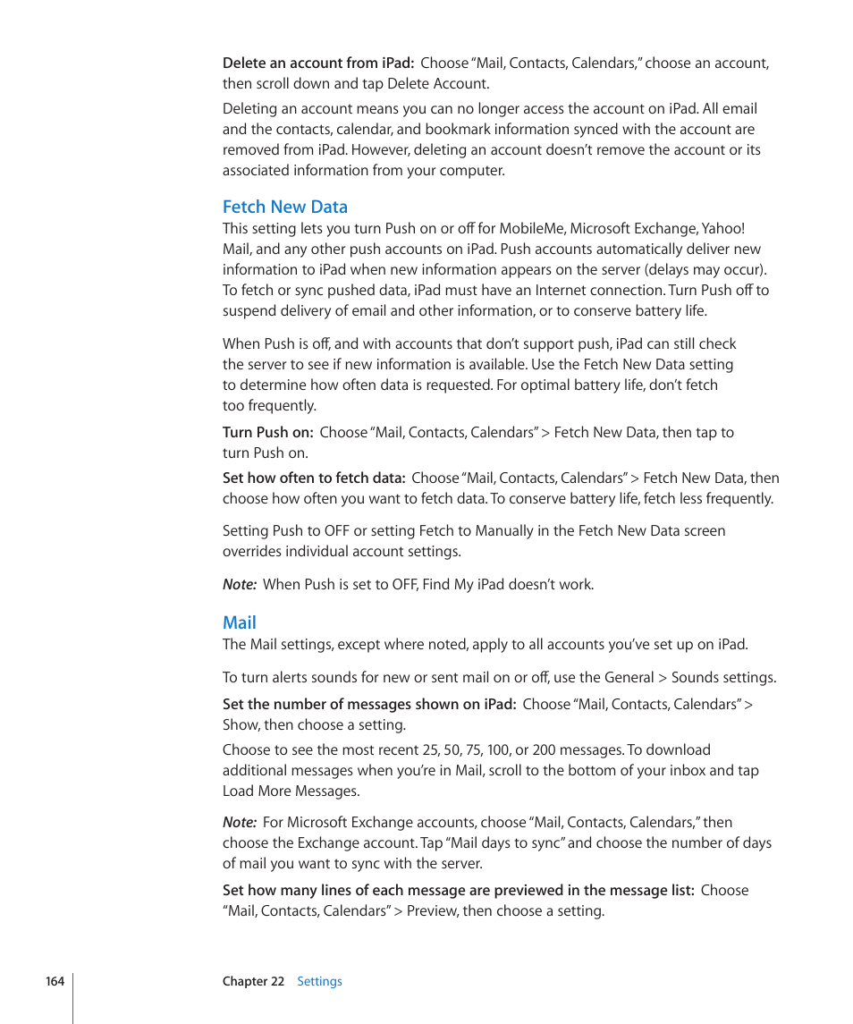 Mail, Fetch new data | Apple iPad For iOS 4.3 User Manual | Page 164 / 198