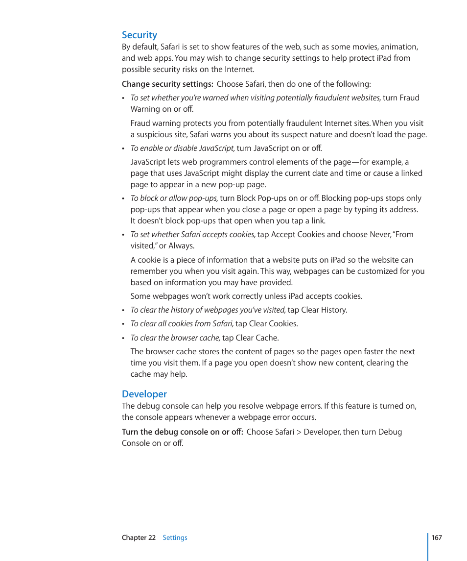 Security, Developer | Apple iPad For iOS 4.3 User Manual | Page 167 / 198
