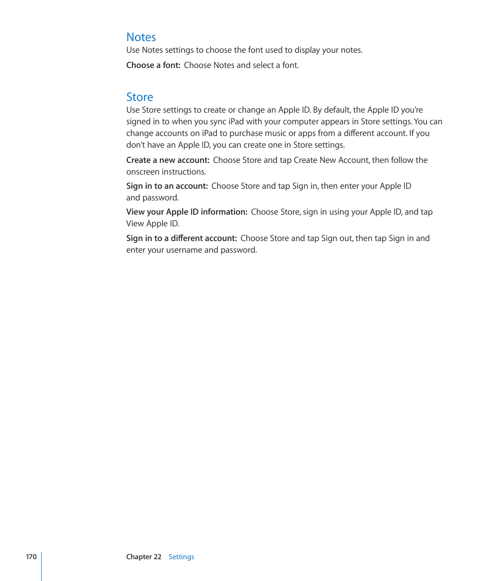 Notes, Store, 170 notes 170 store | Apple iPad For iOS 4.3 User Manual | Page 170 / 198