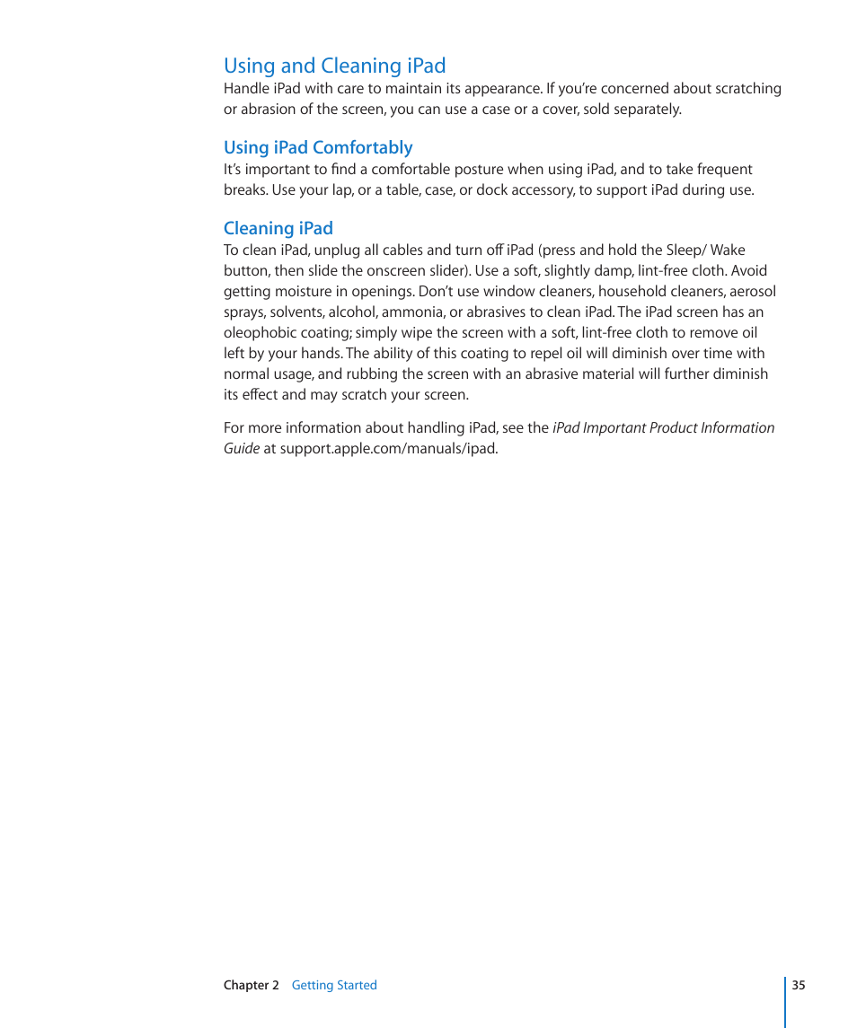 Using and cleaning ipad, 35 using and cleaning ipad | Apple iPad For iOS 4.3 User Manual | Page 35 / 198