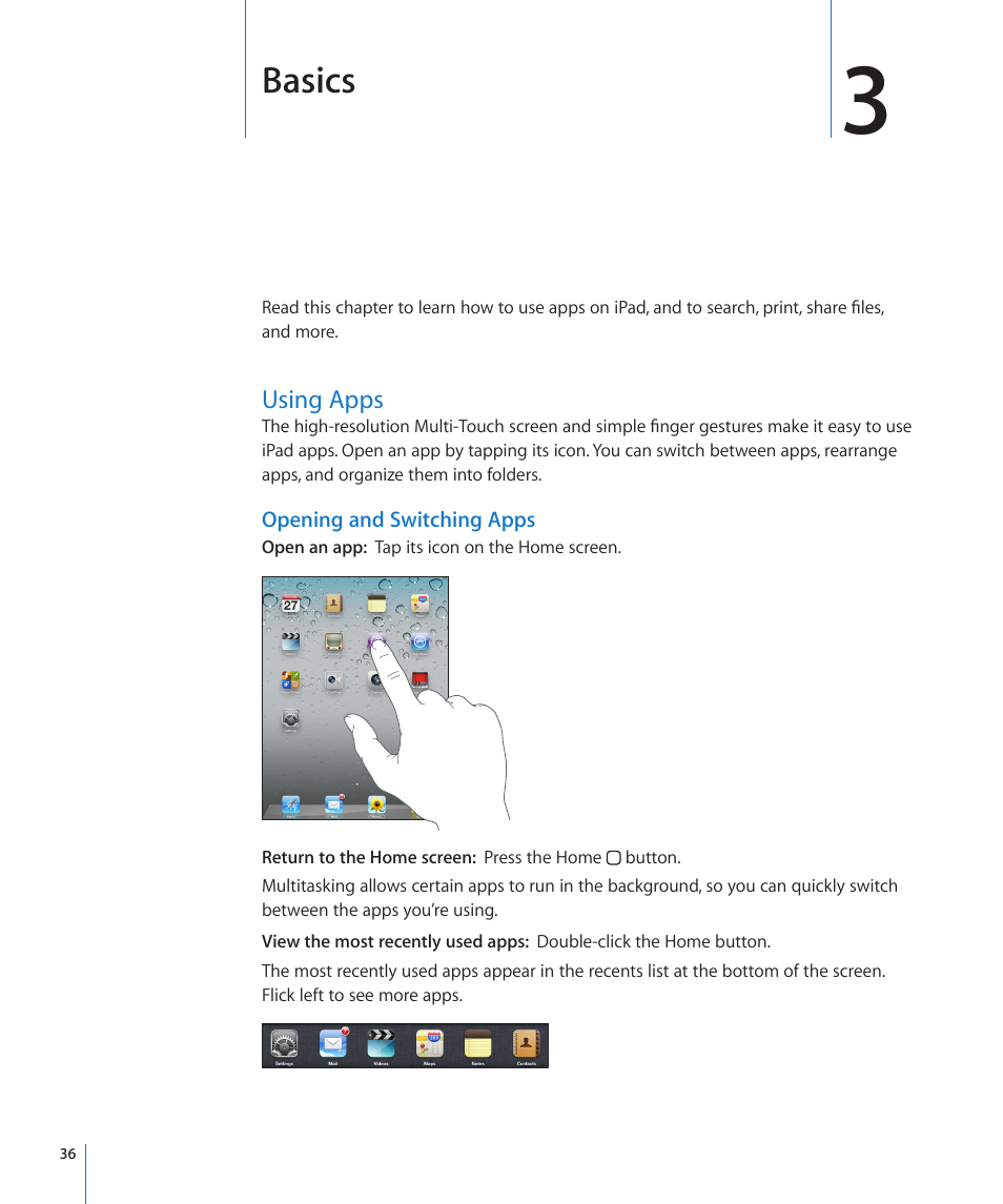 Chapter 3: basics, Using apps, 36 using apps | Basics | Apple iPad For iOS 4.3 User Manual | Page 36 / 198
