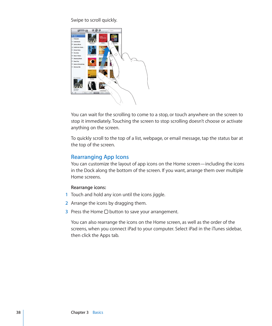 Rearranging app icons | Apple iPad For iOS 4.3 User Manual | Page 38 / 198