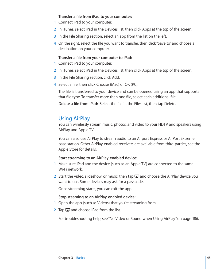 Using airplay, 45 using airplay | Apple iPad For iOS 4.3 User Manual | Page 45 / 198