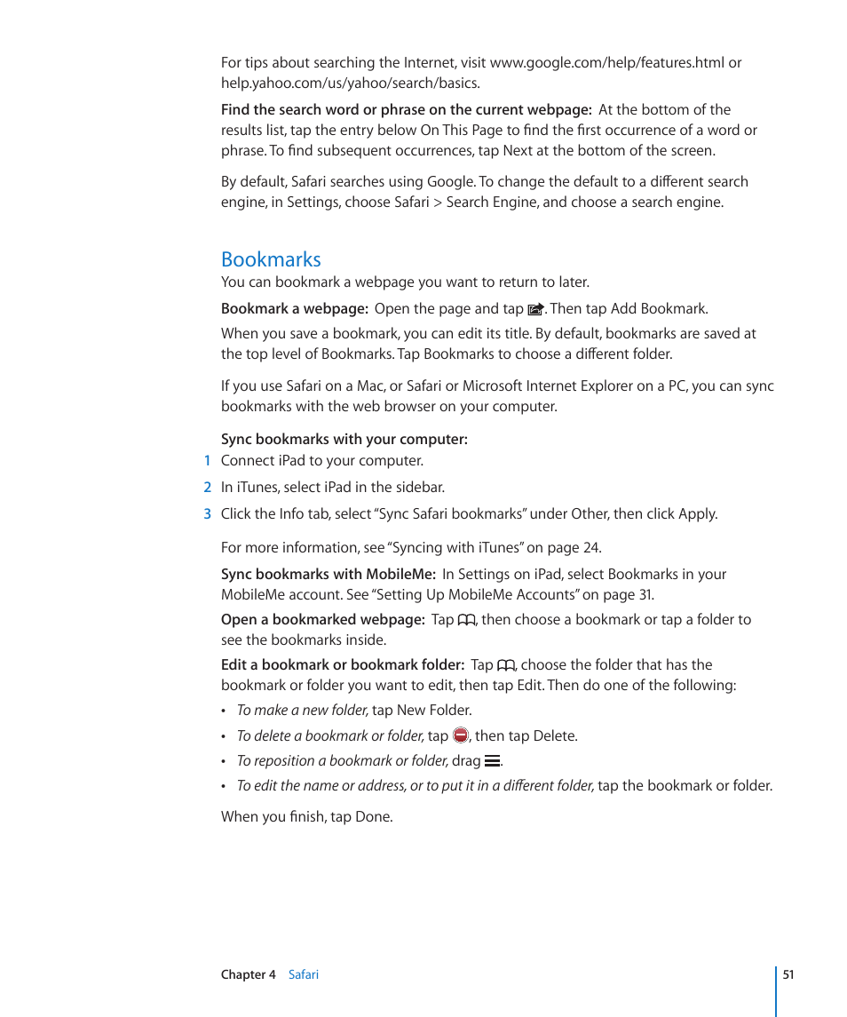 Bookmarks | Apple iPad For iOS 4.3 User Manual | Page 51 / 198