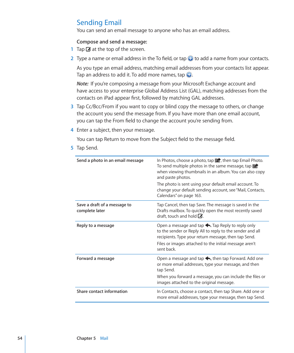 Sending email, 54 sending email | Apple iPad For iOS 4.3 User Manual | Page 54 / 198