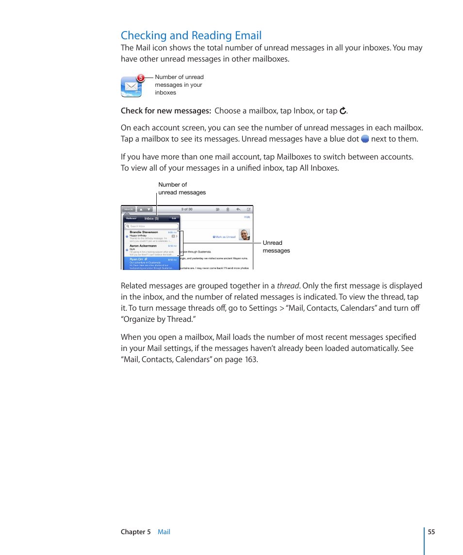 Checking and reading email, 55 checking and reading email | Apple iPad For iOS 4.3 User Manual | Page 55 / 198