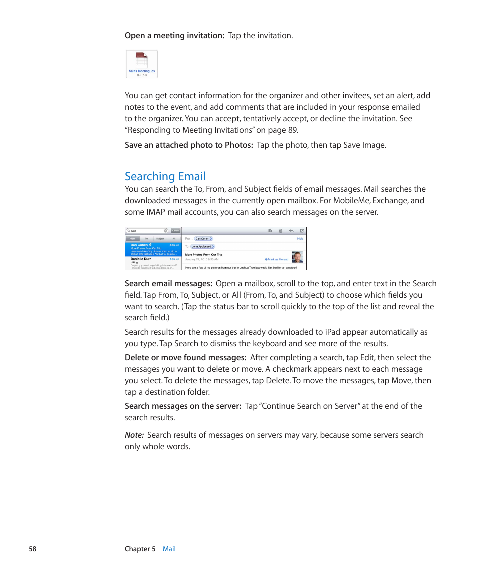 Searching email, 58 searching email | Apple iPad For iOS 4.3 User Manual | Page 58 / 198
