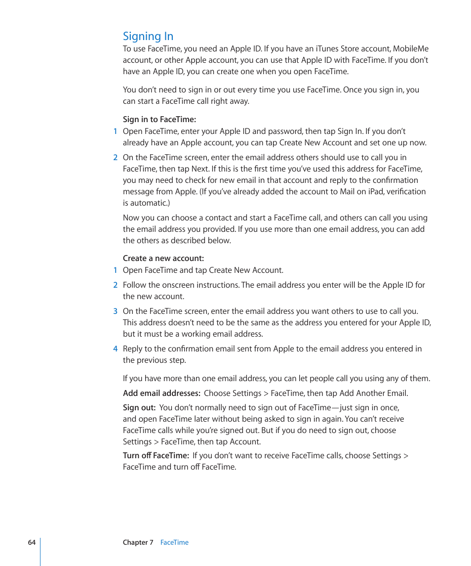 Signing in, 64 signing in | Apple iPad For iOS 4.3 User Manual | Page 64 / 198