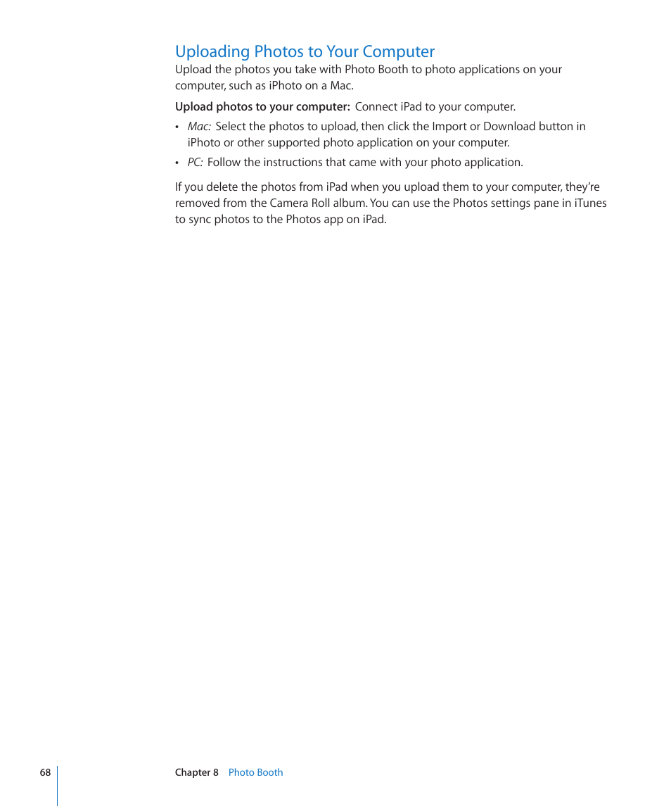 Uploading photos to your computer, 68 uploading photos to your computer | Apple iPad For iOS 4.3 User Manual | Page 68 / 198